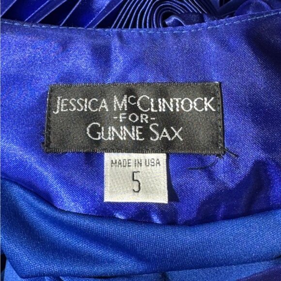 Jessica Mcclintock for Gunne Sax Blue Pleated Bubble Mini Dress Size 5 - Picture 8 of 10